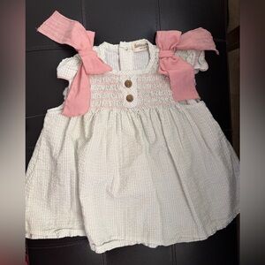 🎀Doña Carmen Smocked Seersucker Baby Dress with Pink Bow Straps